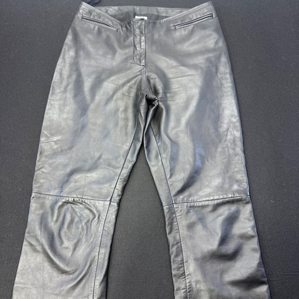 Cache Black 100% Lamb Leather Straight Leg Trousers Pants Womens 6